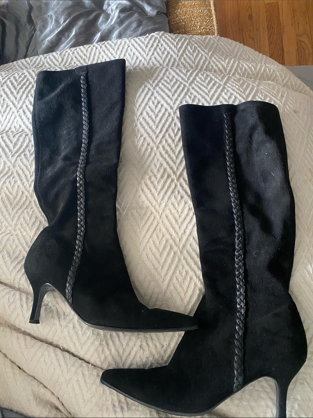 Salvatore Ferragamo Black Suede Knee-High Braided Melany boot 7 1/2